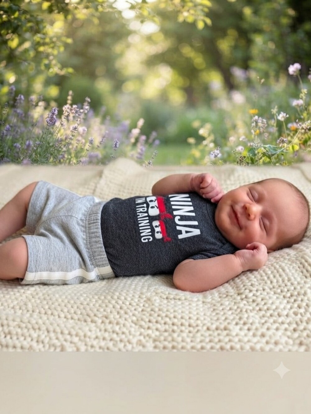 3-6M Dark Gray Ninja Baby Bodysuit And Shorts